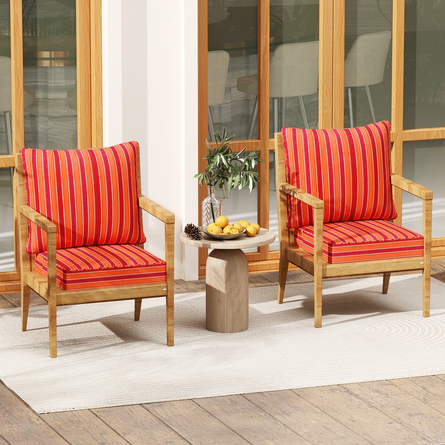 Deep Seat Chair Cushion Pads Set with Rope Belts for Indoor and Outdoor-Beige