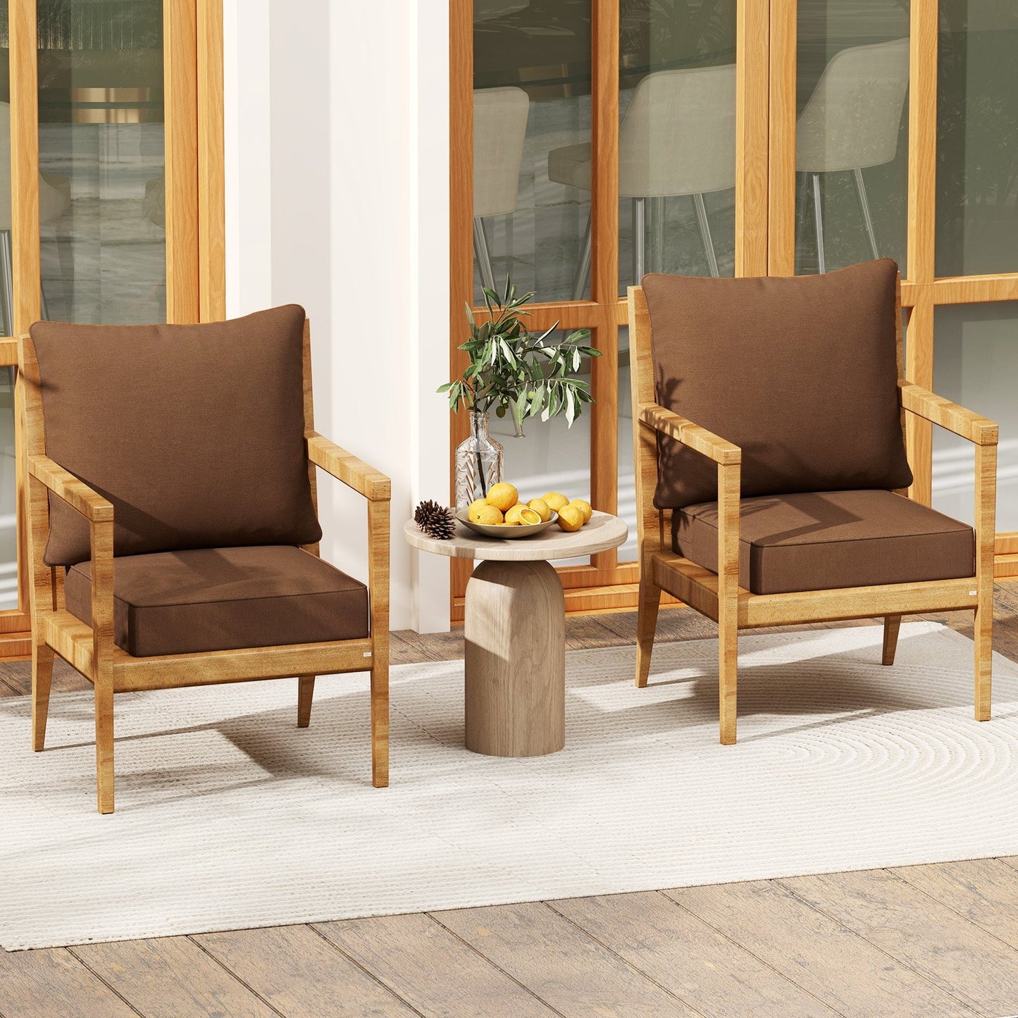 Deep Seat Chair Cushion Pads Set with Rope Belts for Indoor and Outdoor-Beige