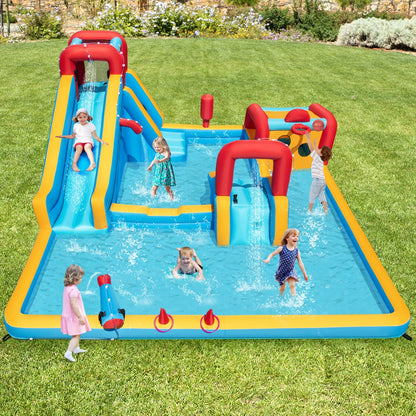 Inflatable Double Water Slide Park 9-in-1 Giant Bounce House 750W Blower Included