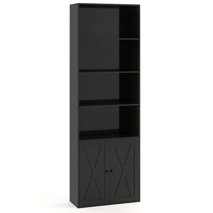 71 Inch Freestanding Bookshelf with 6 Shelves and 2-Door Cabinet-Black