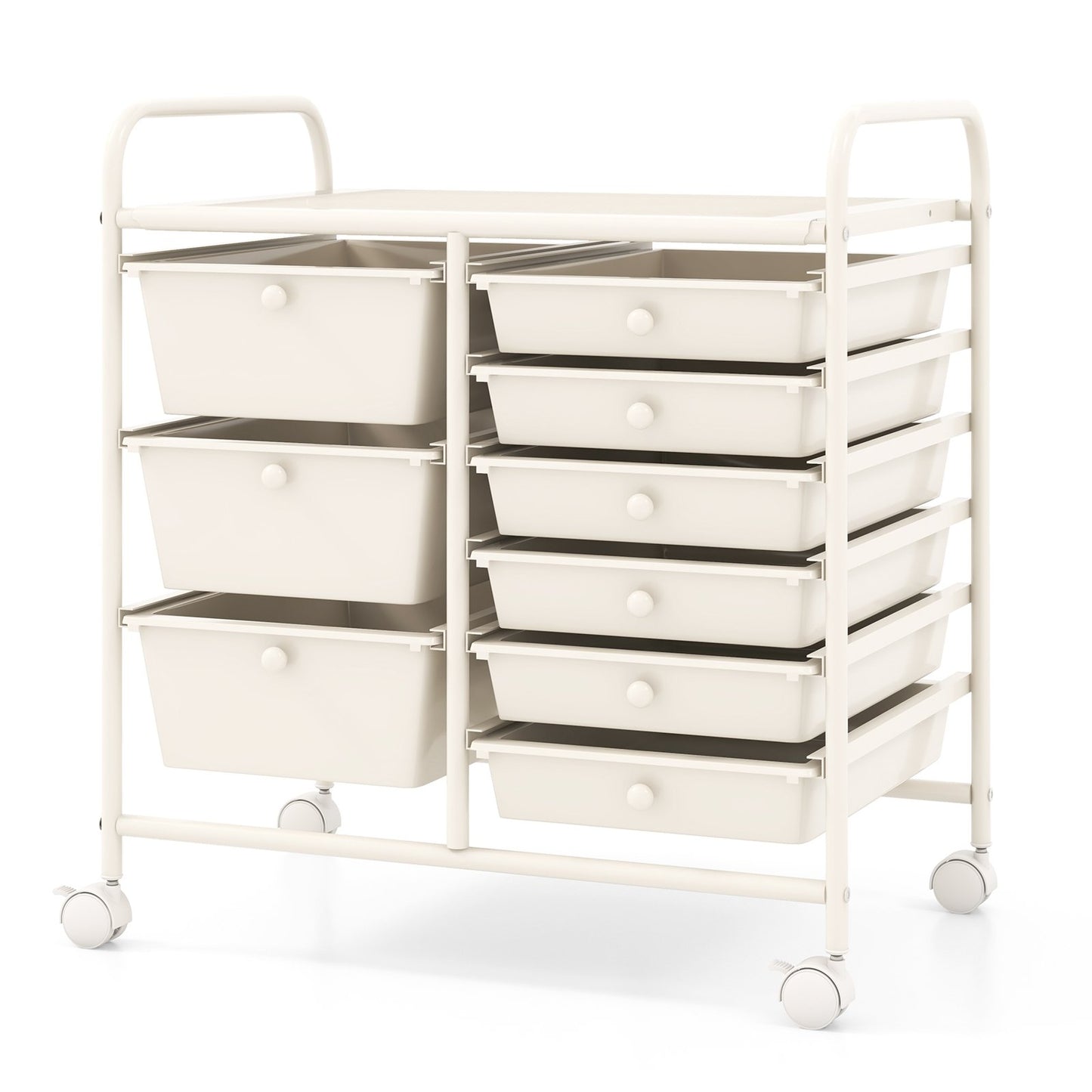 9-Drawer Rolling Storage Cart with Colorful Drawers and Metal Frame-Black