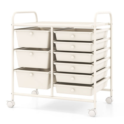 9-Drawer Rolling Storage Cart with Colorful Drawers and Metal Frame-Black