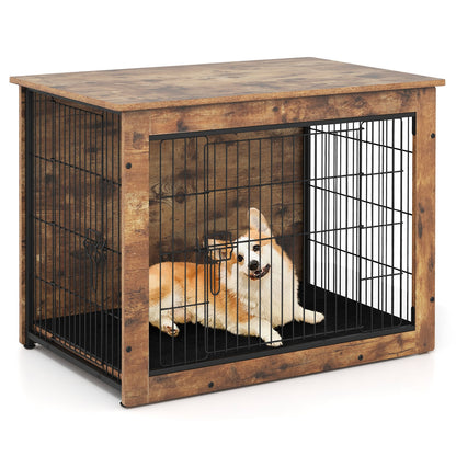 Dog Crate Furniture with Cushion and Double Doors for Small/Medium Dogs-33 Inches