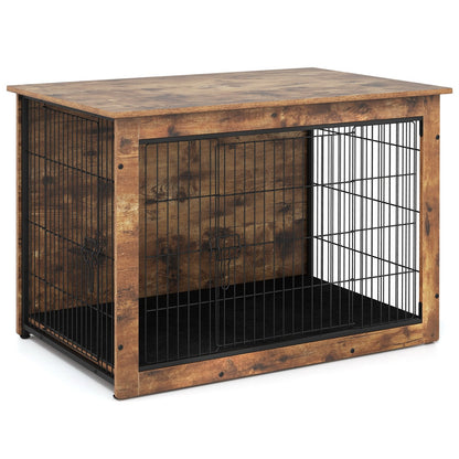 Dog Crate Furniture with Cushion and Double Doors for Small/Medium Dogs-33 Inches