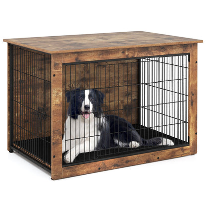 Dog Crate Furniture with Cushion and Double Doors for Small/Medium Dogs-33 Inches