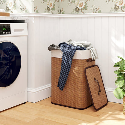 Rectangle Bamboo Hamper Laundry Basket Washing Cloth Bin Storage Bag with Lid-Black