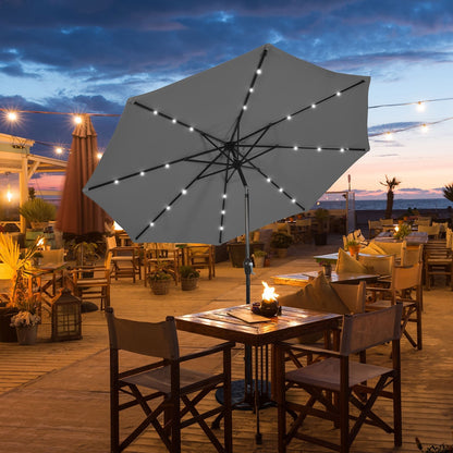 10' Solar LED Lighted Patio Market Umbrella Shade Tilt Adjustment Crank-Beige
