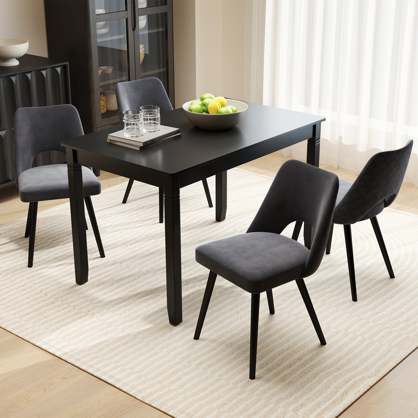 48-Inch Wooden Dining Table for 4 People Rectangular Kitchen Table with Rubber Wood Legs-Black