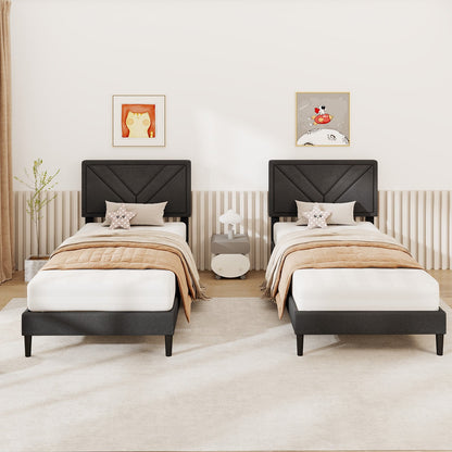 Upholstered Platform Bed with Tufted Headboard and Wooden Slats-Full Size