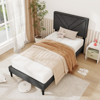 Upholstered Platform Bed with Tufted Headboard and Wooden Slats-Full Size