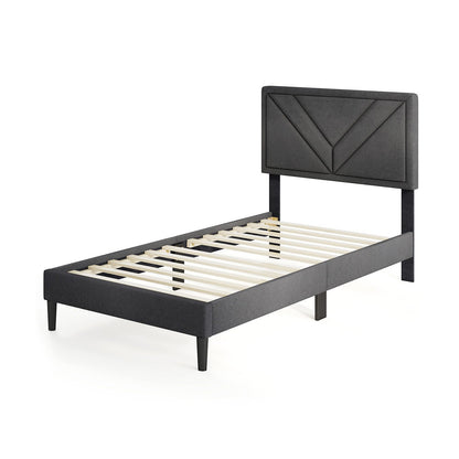 Upholstered Platform Bed with Tufted Headboard and Wooden Slats-Full Size
