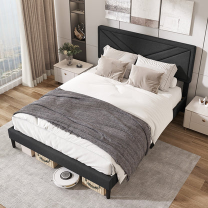 Upholstered Platform Bed with Tufted Headboard and Wooden Slats-Full Size