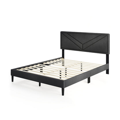 Upholstered Platform Bed with Tufted Headboard and Wooden Slats-Full Size