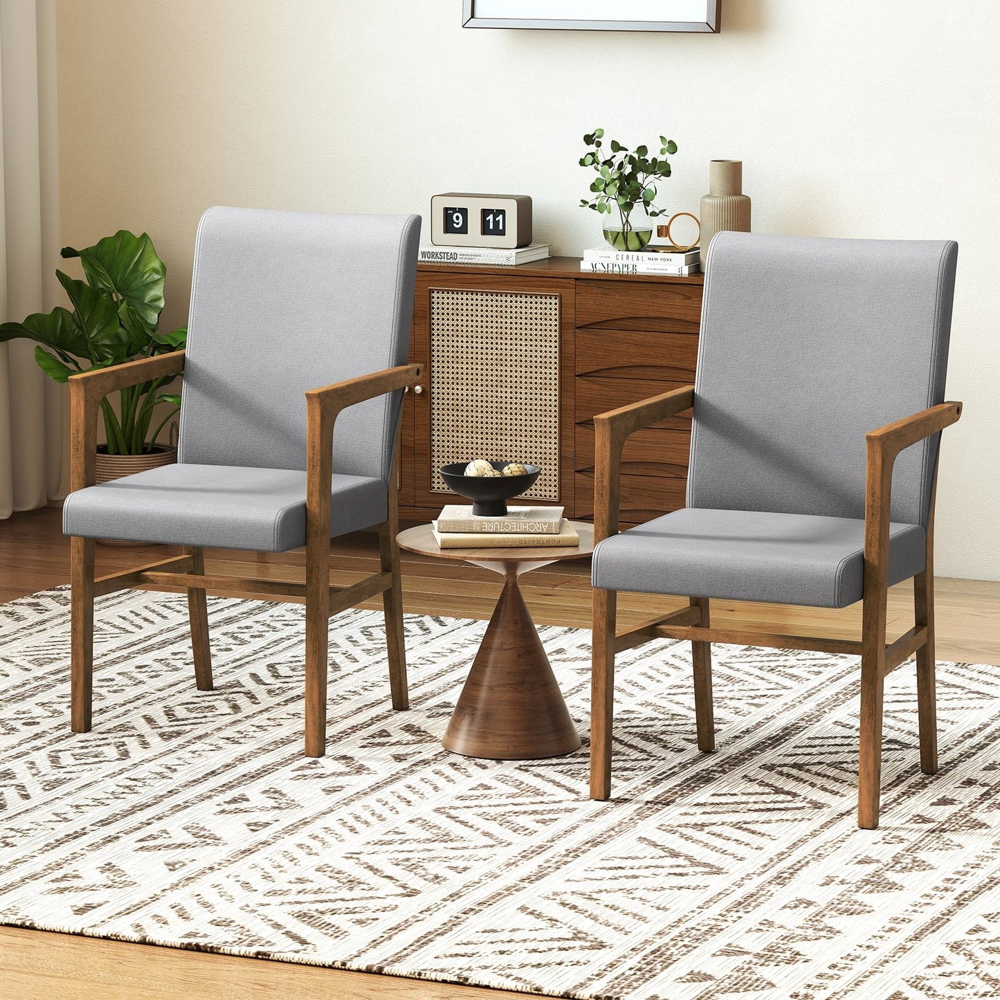 Upholstered Accent Chairs Set of 2 with High Back and Solid Wooden Frame-Gray
