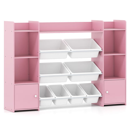 56 inch Large Toy Storage Organizer with 8 Removable Bins and Bookshelf-Gray