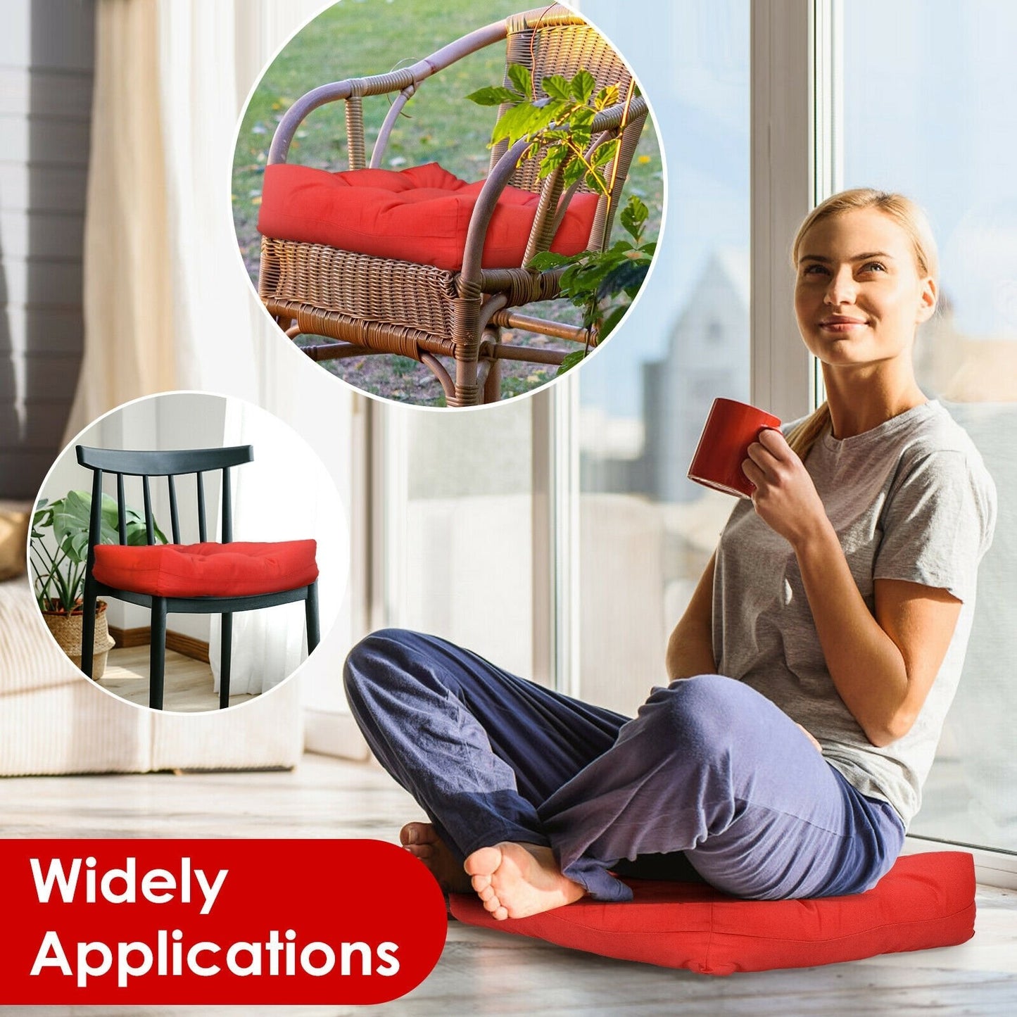 21 Inch  x 21 Inch Patio Chair Seat Cushion Pads for Indoor and Outdoor-Beige