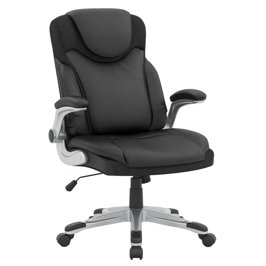 Ergonomic Office PU Leather Executive Chair with Flip-up Armrests and Rocking Function-Black