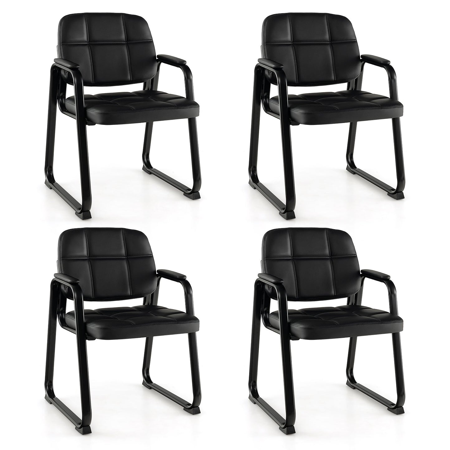 Set of 4 Upholstered Waiting Room Chair with Armrest and Ergonomic Backrest-Black