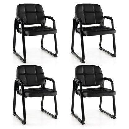 Set of 4 Upholstered Waiting Room Chair with Armrest and Ergonomic Backrest-Black