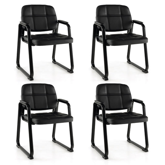 Set of 4 Upholstered Waiting Room Chair with Armrest and Ergonomic Backrest-Black