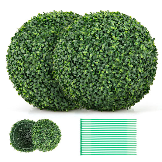 2 Pieces 16/20 Inches Artificial Plant Boxwood Topiary Ball for Patio Garden Front Door Balcony Backyard-S