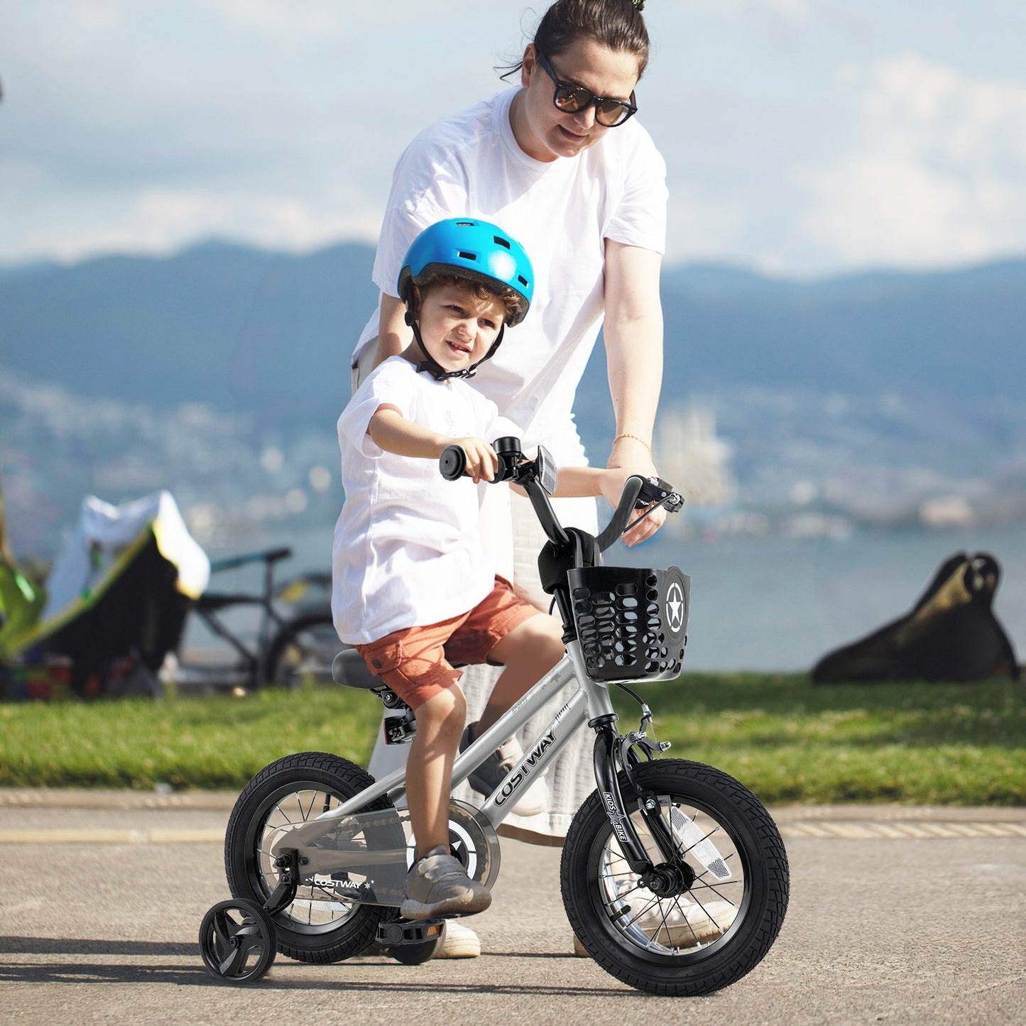 18 Inch Kids Bike Adjustable with Transparent Chain Cover for 4-8 Years Old