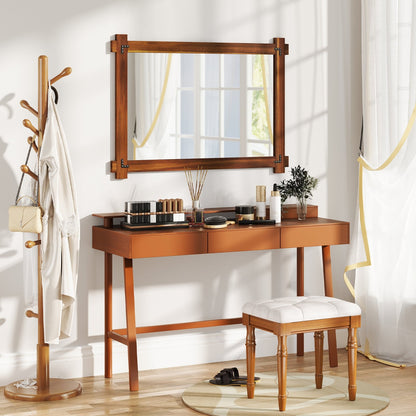 Wood Framed Mirror with Acacia Wood Frame and Vintage Rivet Design Brown-S