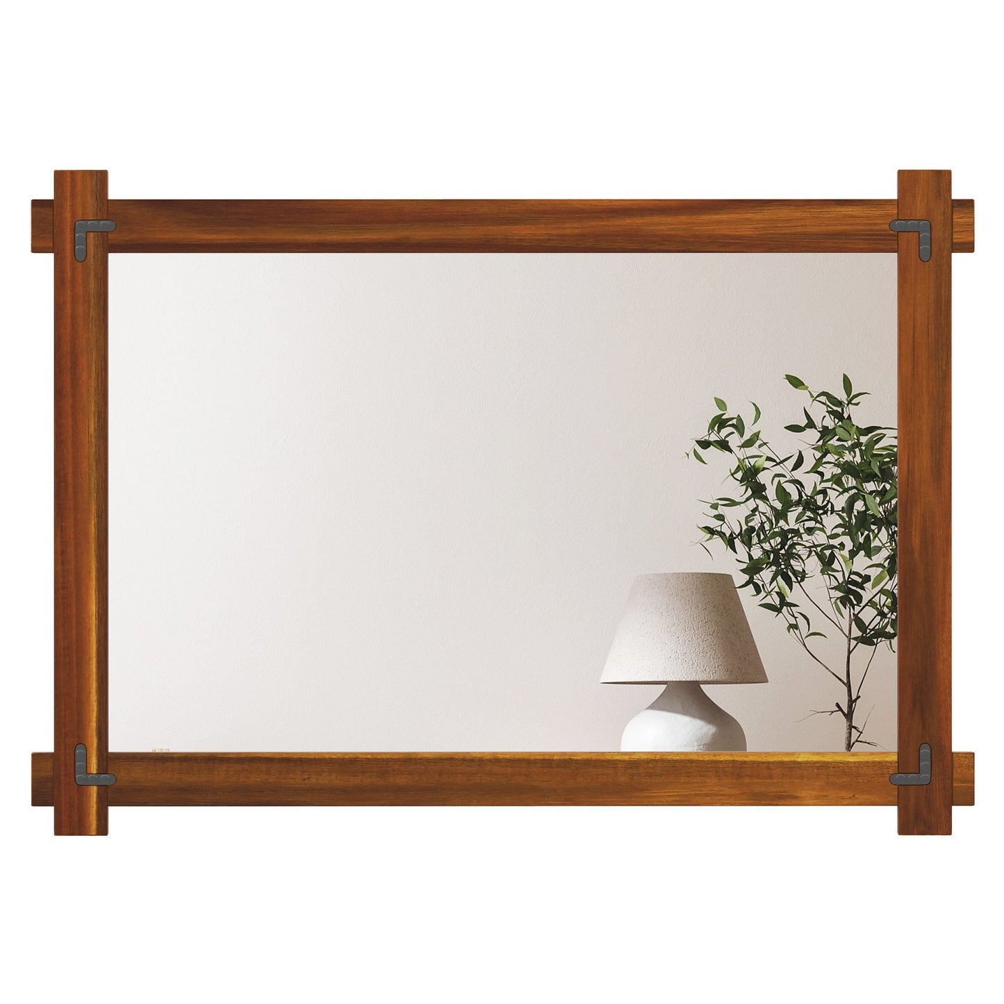 Wood Framed Mirror with Acacia Wood Frame and Vintage Rivet Design Brown-S
