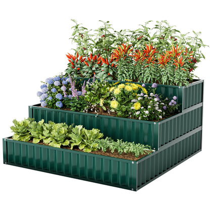 Heavy-Duty Metal Outdoor 3-Tier Raised Garden Bed Planter Box-Black