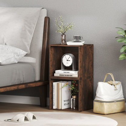 Cube Storage Organizer Stackable Open Book Shelf Wooden Display Shelving Unit-Rustic Brown