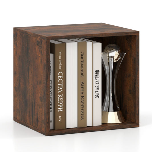 Cube Storage Organizer Stackable Open Book Shelf Wooden Display Shelving Unit-Rustic Brown