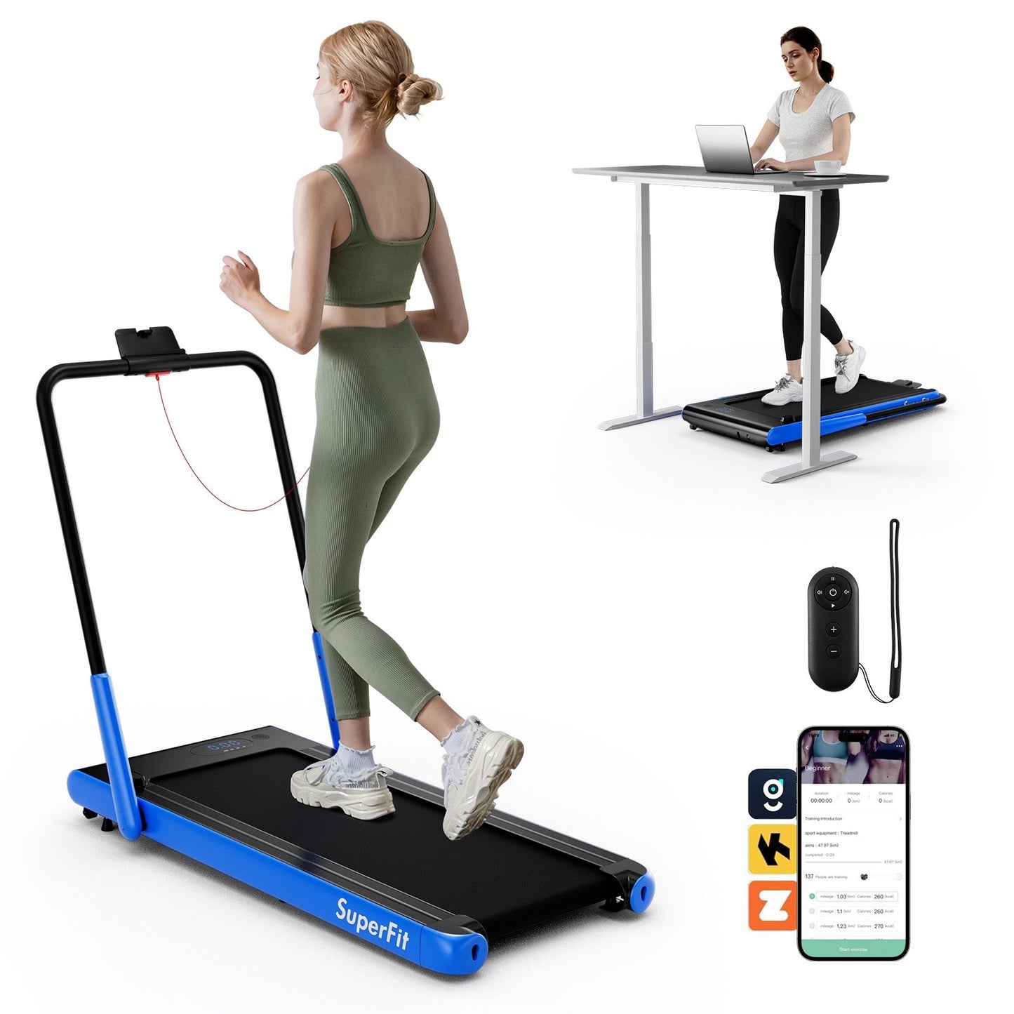 3-in-1 3HP Folding Treadmill with Smart Apps Remote Control and Speakers-Black