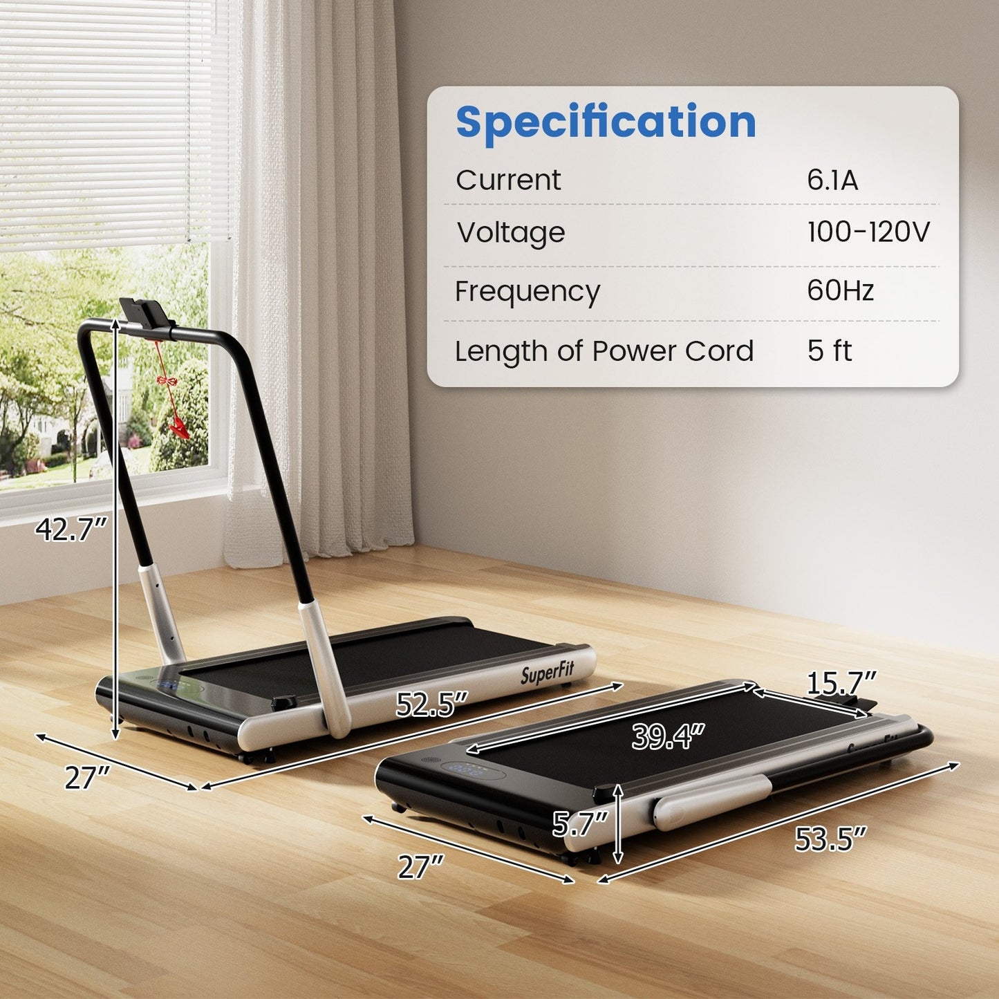 3-in-1 3HP Folding Treadmill with Smart Apps Remote Control and Speakers-Black