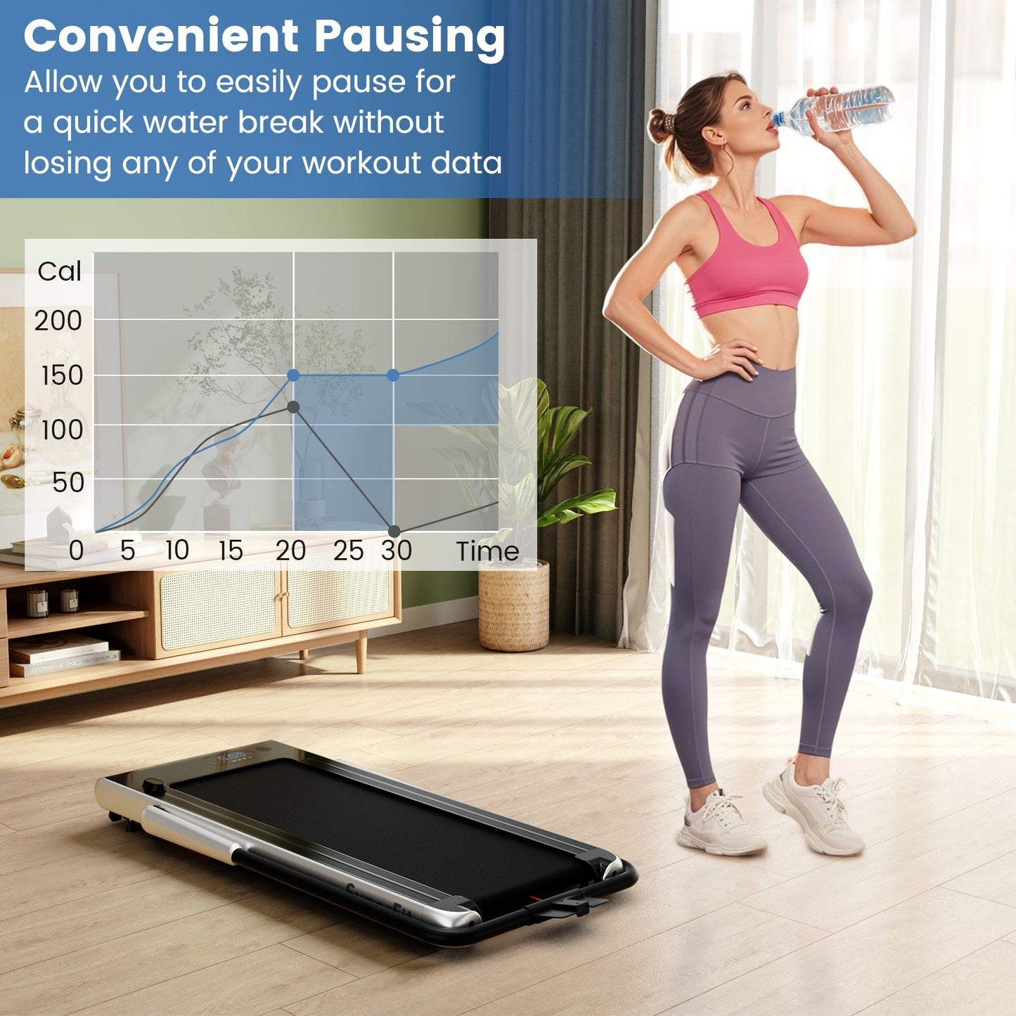 3-in-1 3HP Folding Treadmill with Smart Apps Remote Control and Speakers-Black
