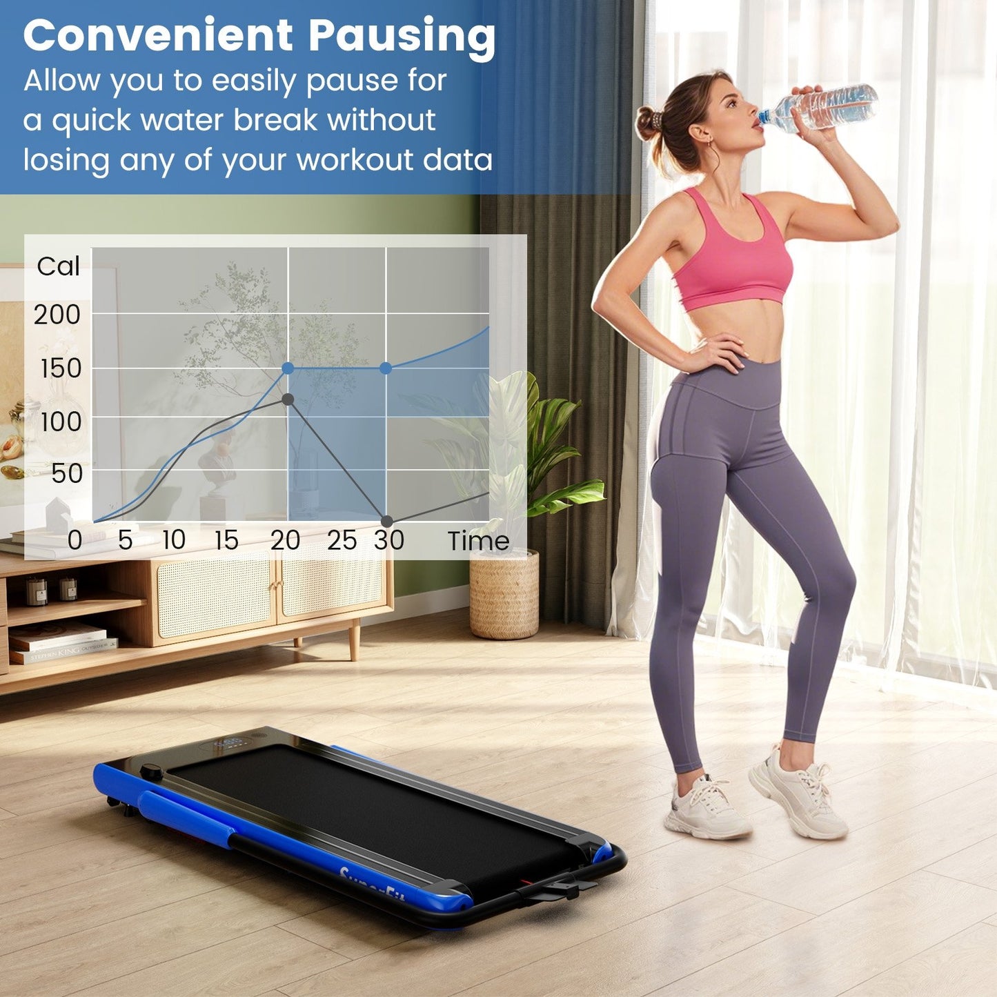 3-in-1 3HP Folding Treadmill with Smart Apps Remote Control and Speakers-Black