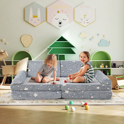 8 Pieces Modular Kids Play Couch Glow in the Dark Toddler Sectional Sofa-Gray