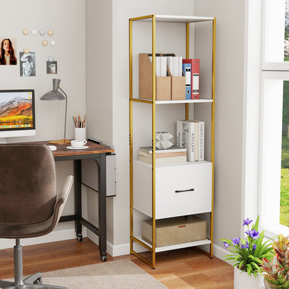 5-Tier Narrow Bookcase with 4 Open Shelves and Storage Drawer-Rustic Brown