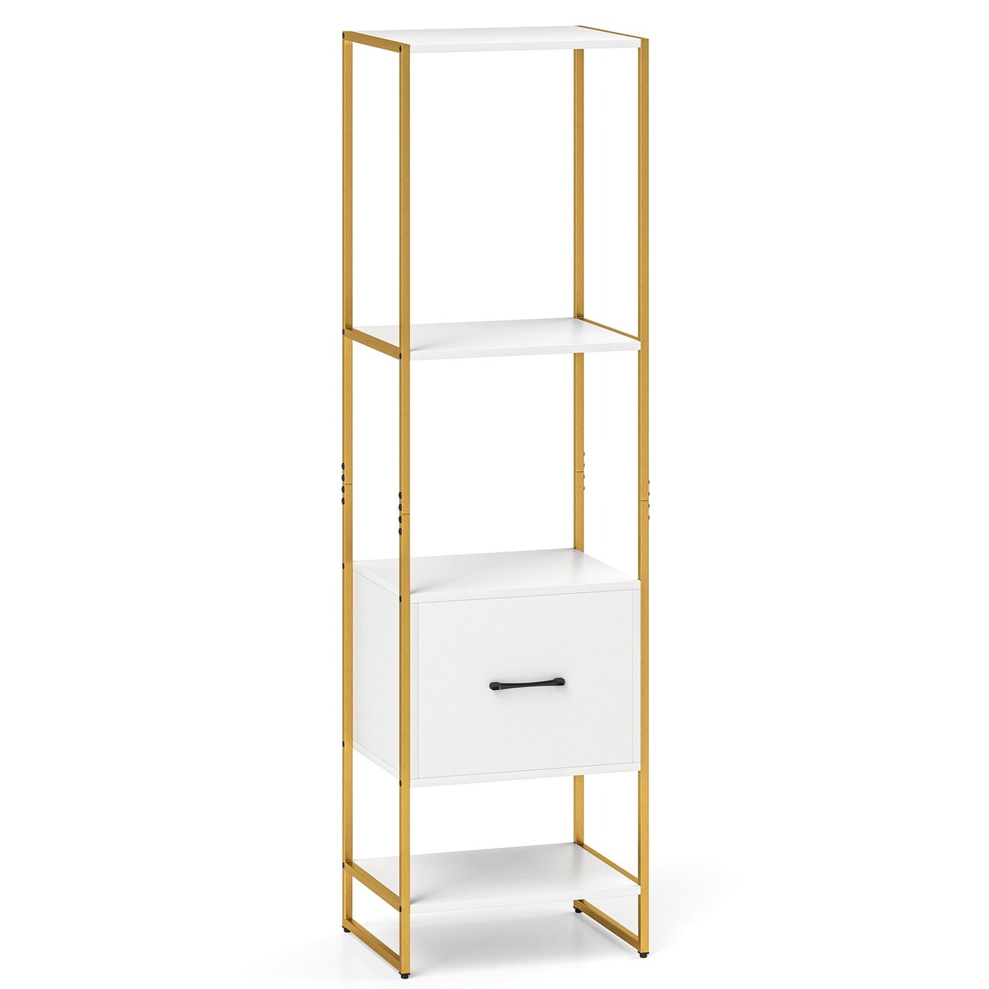 5-Tier Narrow Bookcase with 4 Open Shelves and Storage Drawer-Rustic Brown