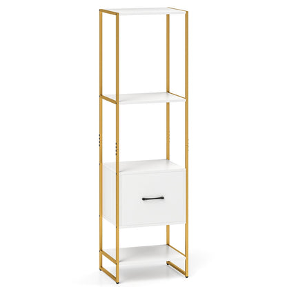5-Tier Narrow Bookcase with 4 Open Shelves and Storage Drawer-Rustic Brown