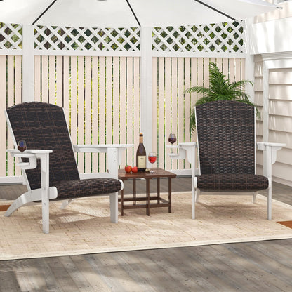 Patio Adirondack Chair with Rattan Padded Seat and Hidden Cupholder-Black