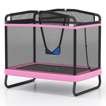 6 FT Kids Trampoline with Swing and Horizontal Bar Small Rectangle Trampoline-Blue