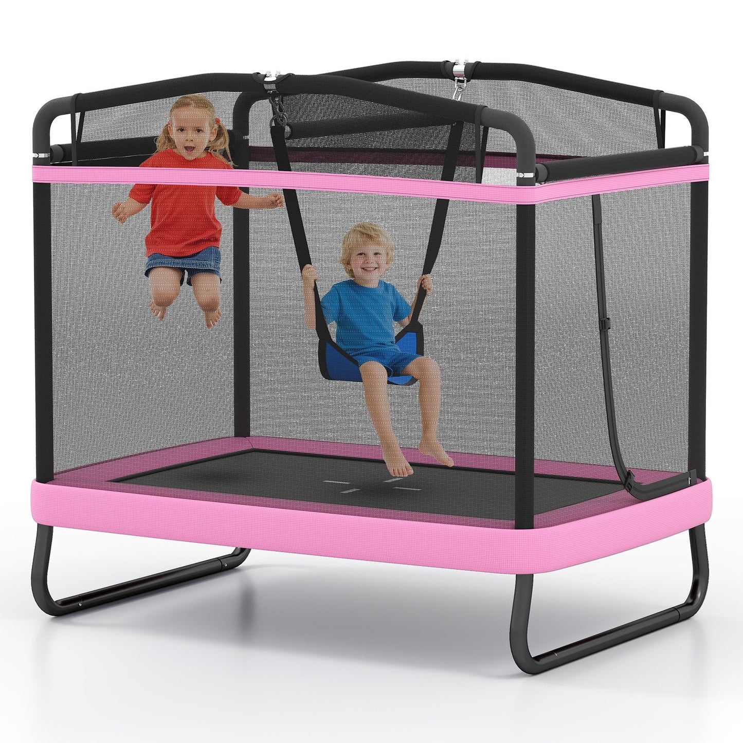 6 FT Kids Trampoline with Swing and Horizontal Bar Small Rectangle Trampoline-Blue