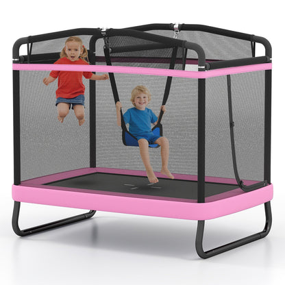 6 FT Kids Trampoline with Swing and Horizontal Bar Small Rectangle Trampoline-Blue