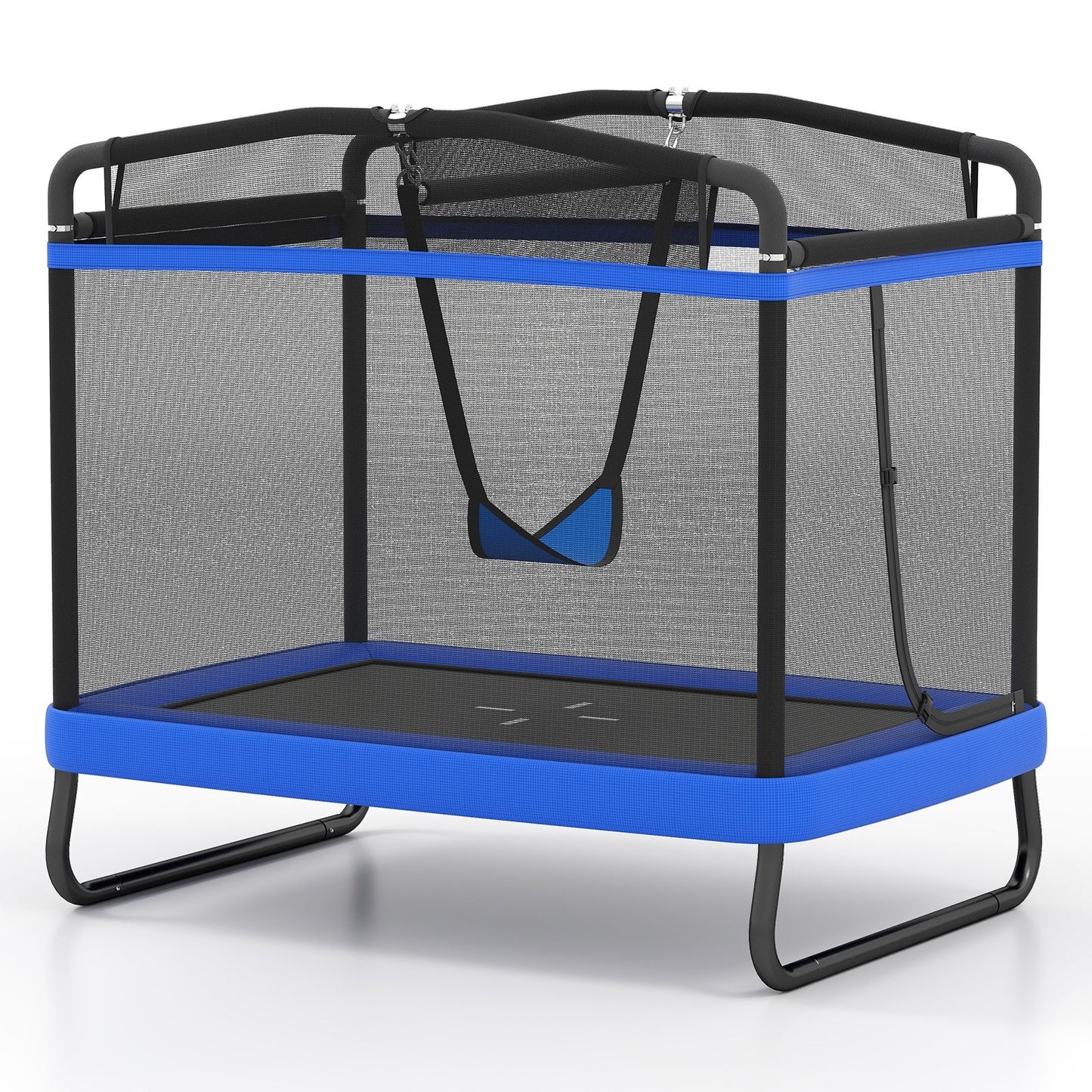 6 FT Kids Trampoline with Swing and Horizontal Bar Small Rectangle Trampoline-Blue