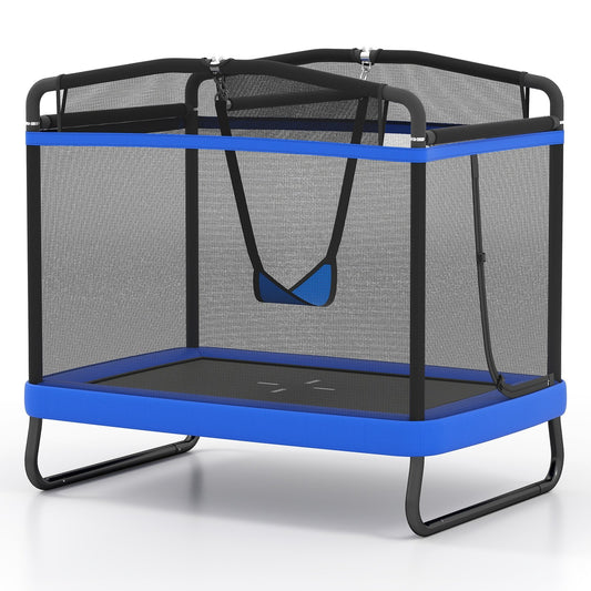 6 FT Kids Trampoline with Swing and Horizontal Bar Small Rectangle Trampoline-Blue