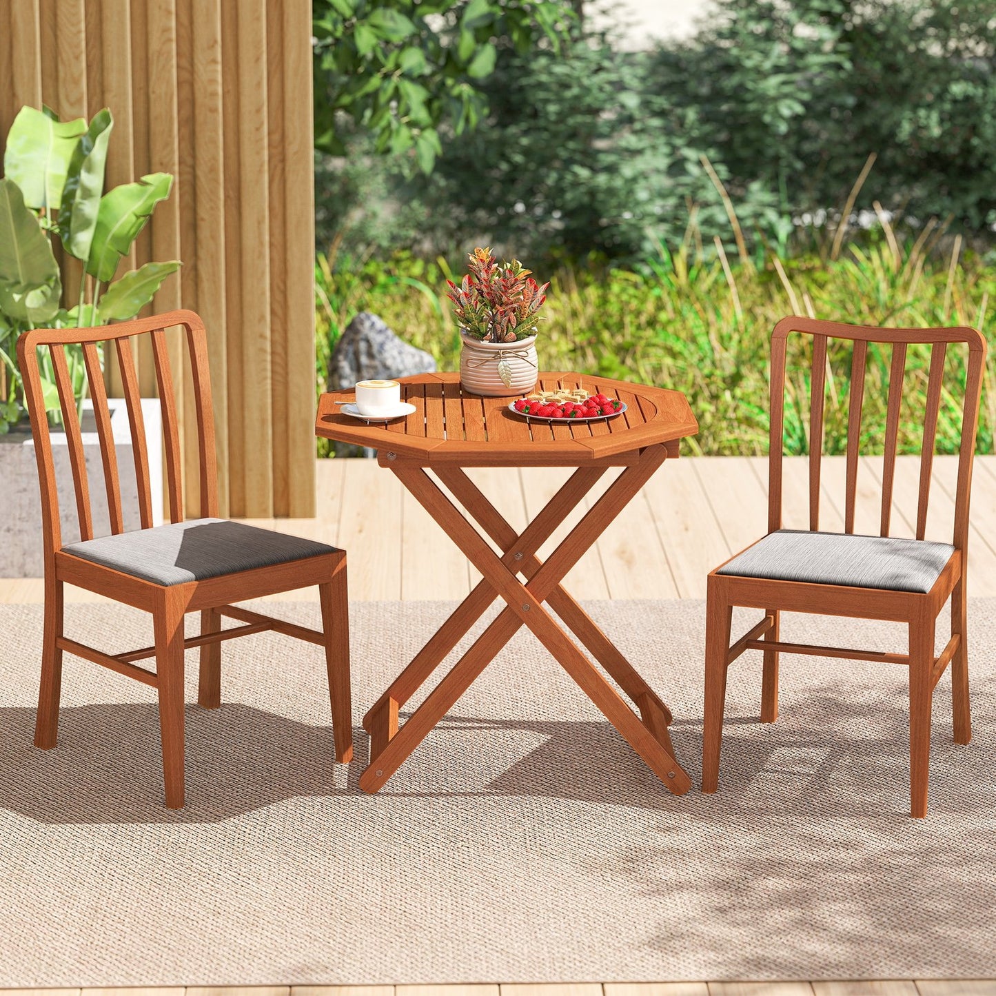 Octagon Folding Patio Table with 2 Inches Umbrella Hole