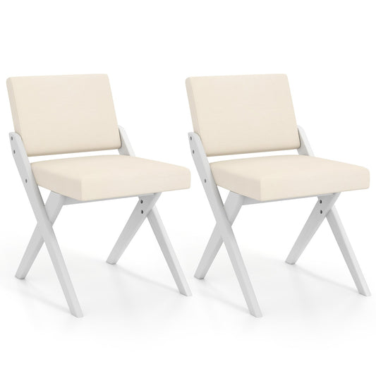 Wooden Dining Chairs of 2 with Rubber Wood Frame and Padded Cushions-White