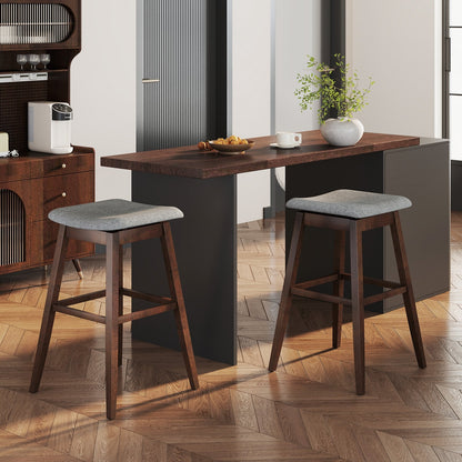 Swivel Bar Stools Set of 2 with Footrest and Rubber Wood Legs-Brown