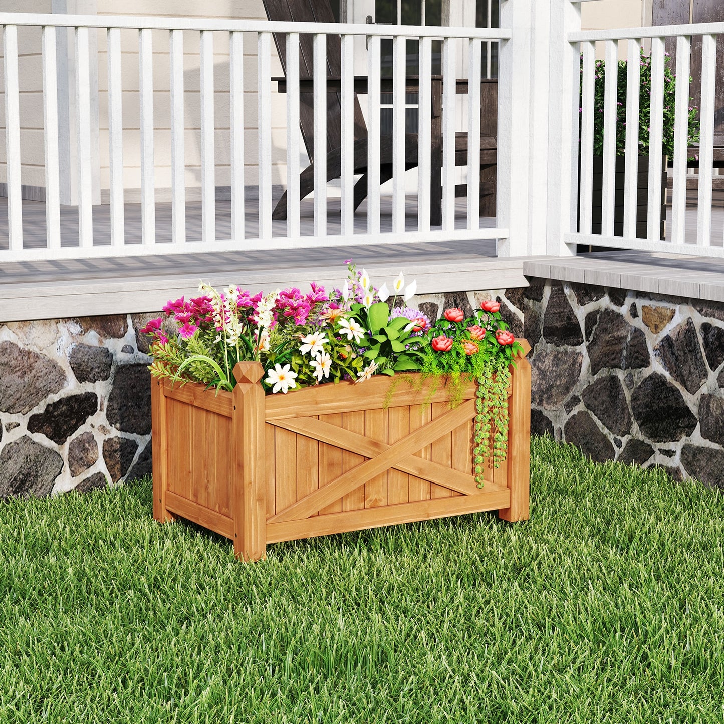 Wooden Raised Garden Bed  Drainage Holes for Patio Garden-S