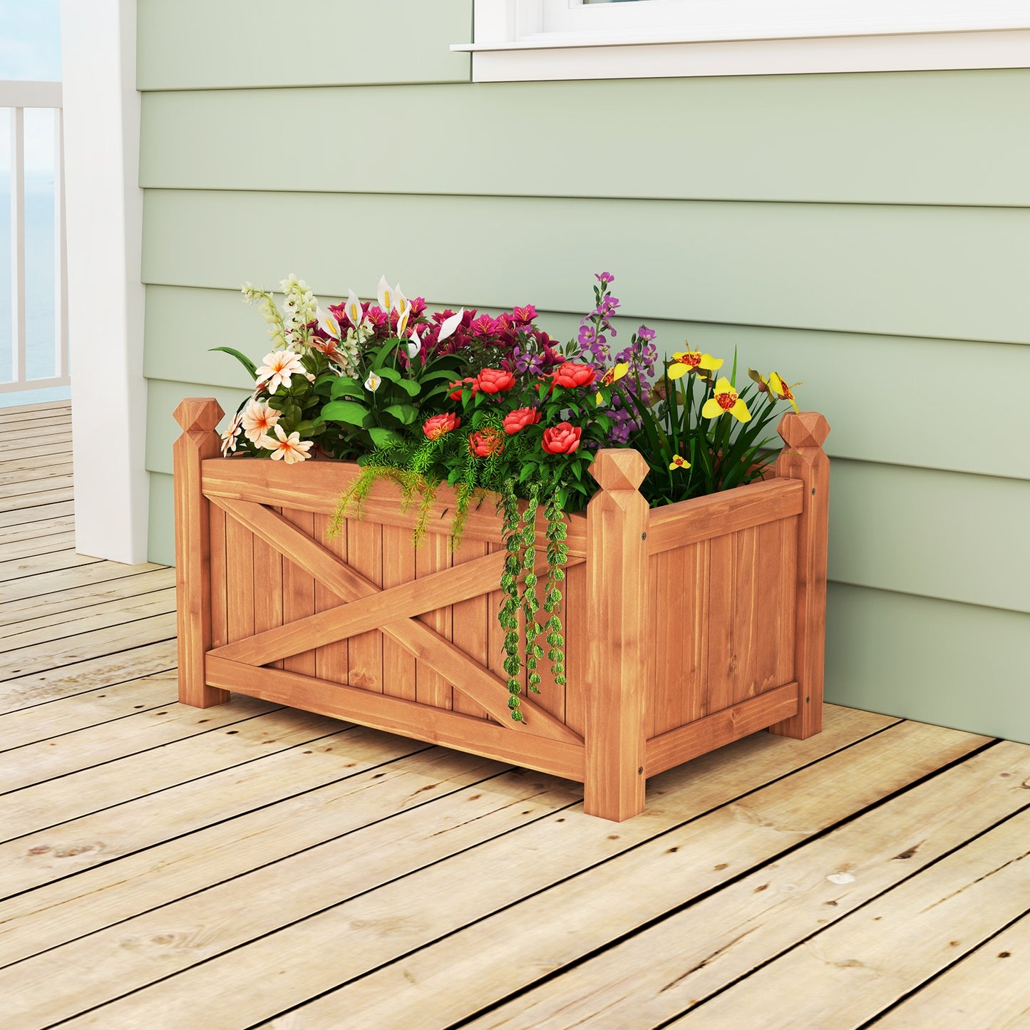 Wooden Raised Garden Bed  Drainage Holes for Patio Garden-L